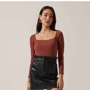 Astr Terracotta Ribbed Bodysuit